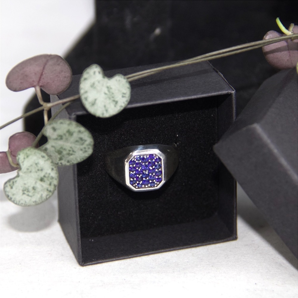 David Yurman Sterling Silver Streamline Pave Purple Sapphire Signet Ring Sz 8